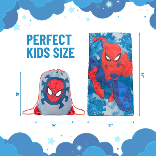 Jay Franco Spiderman slumber sack folded for compact travel