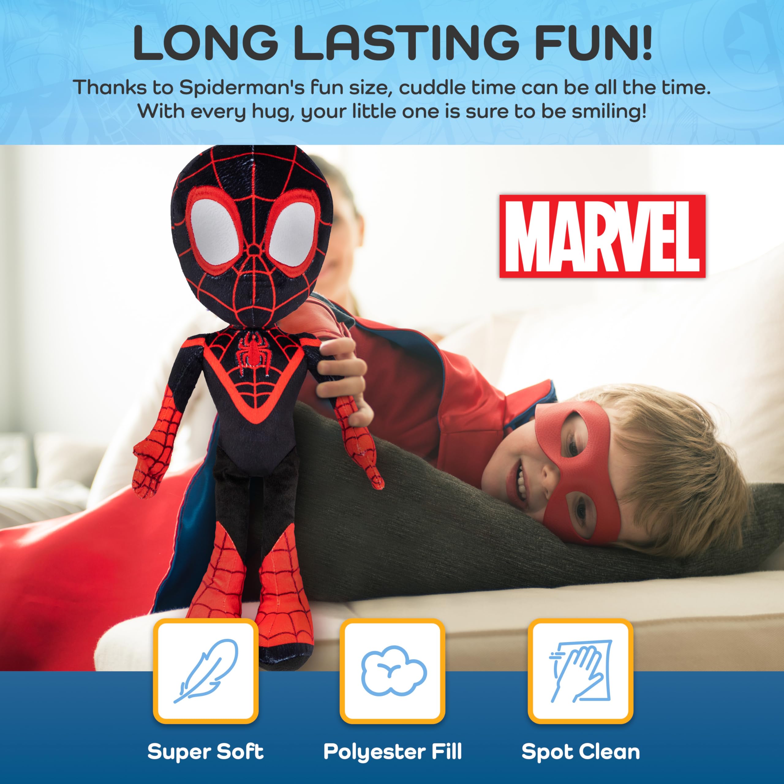 Close-up of the Spidey and His Amazing Friends collection fabric.