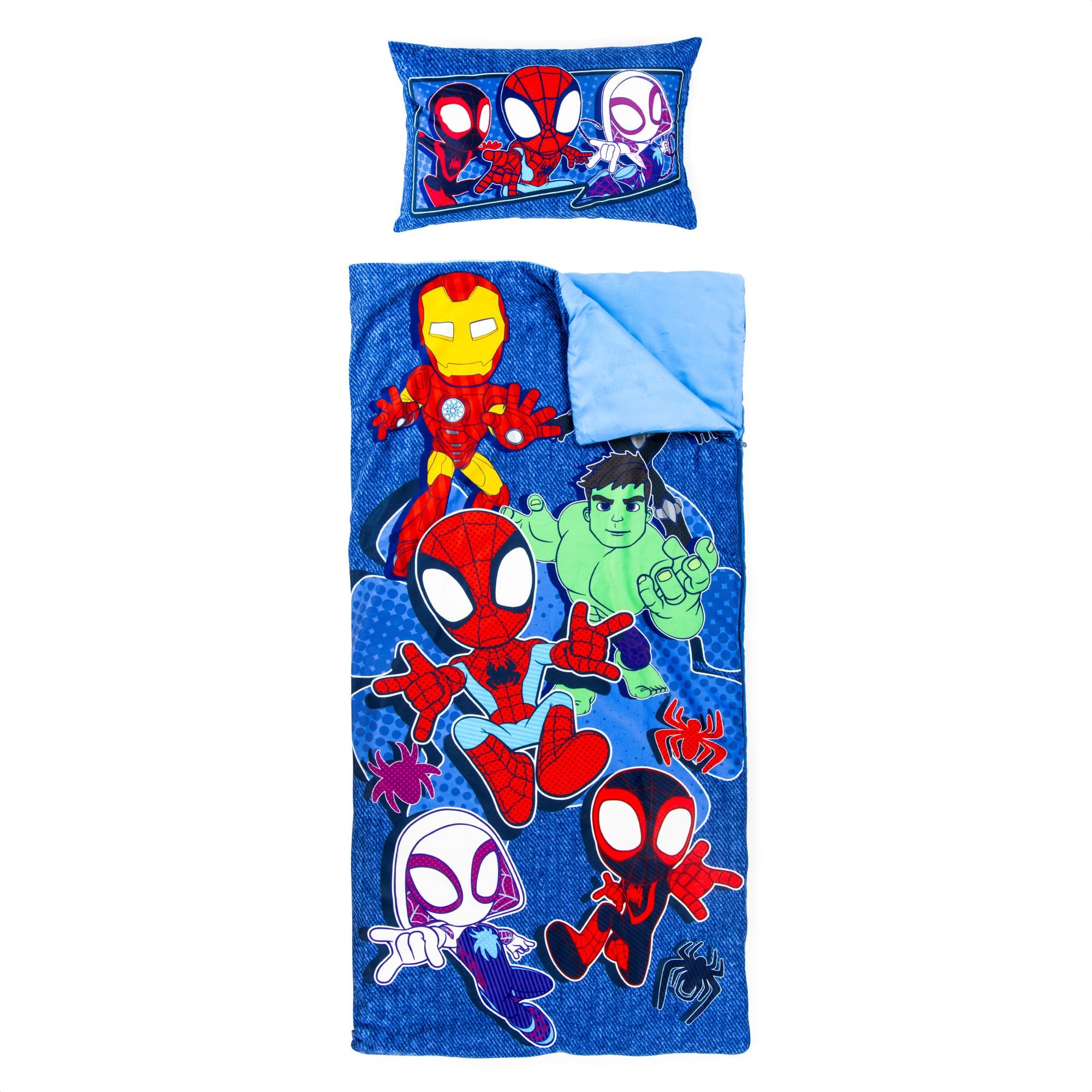 Jay Franco Spidey slumber bag 54x27 offers cozy sleepover nap mat.