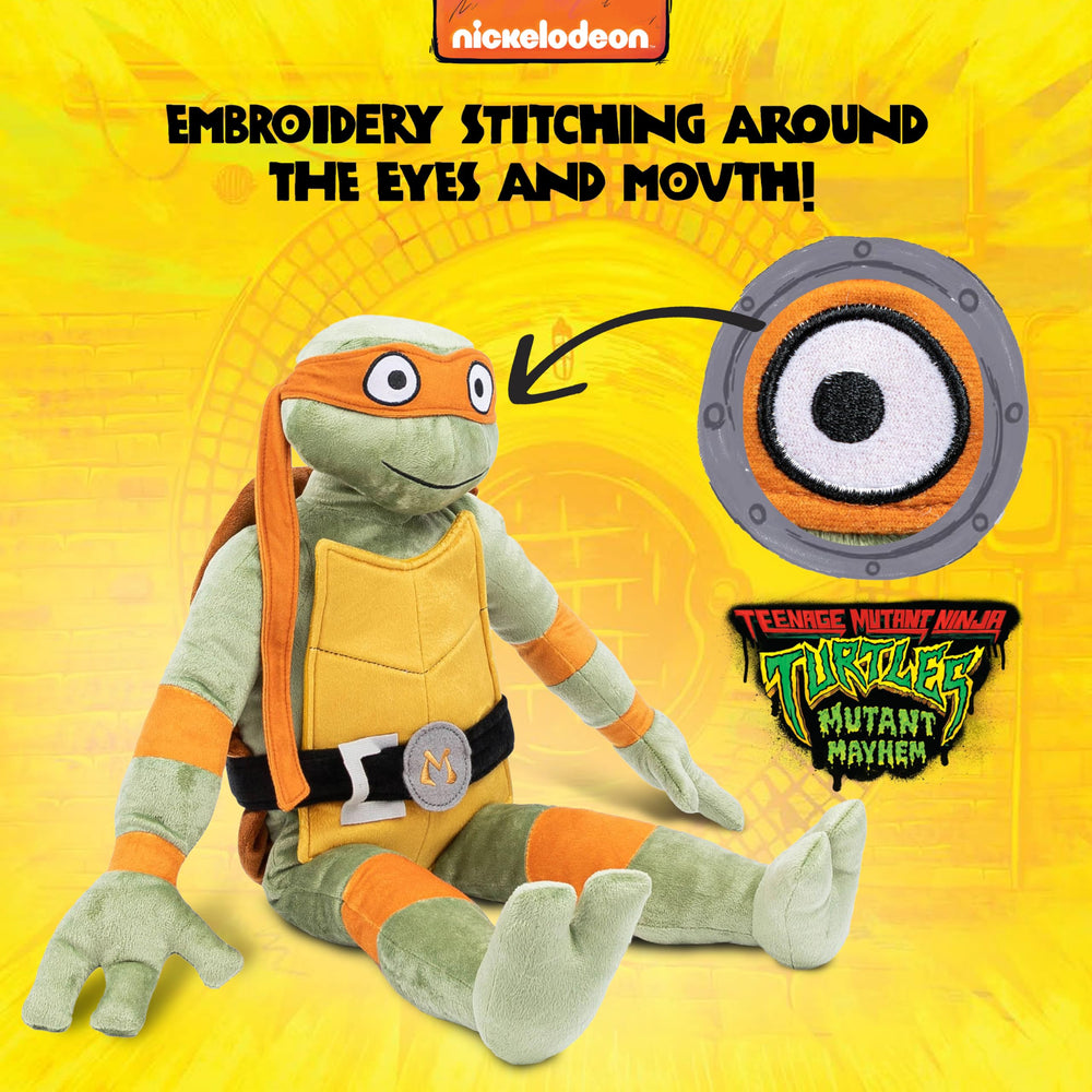 TMNT Michaelangelo plush pillow buddy at bedtime, comforting night routine.