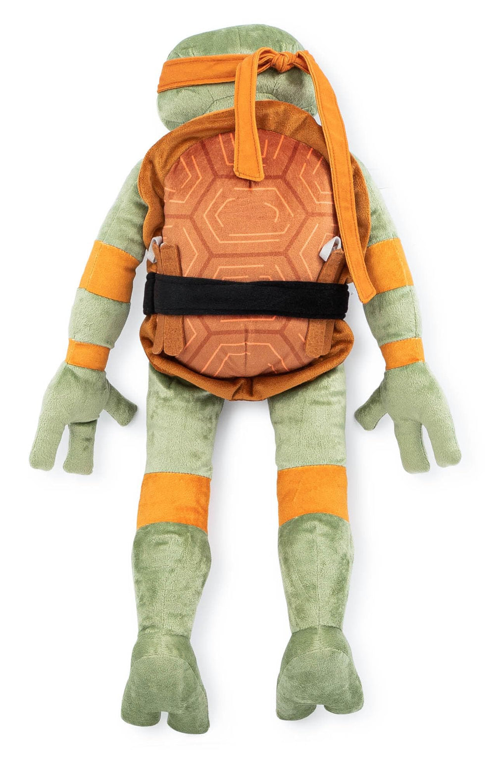 Care-close-up of Jay Franco TMNT Michaelangelo plush showing durable fabric.