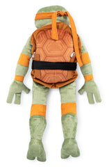Care-close-up of Jay Franco TMNT Michaelangelo plush showing durable fabric.
