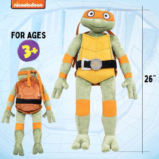 Close-up of Jay Franco TMNT Michaelangelo plush, soft fabric and friendly expression.