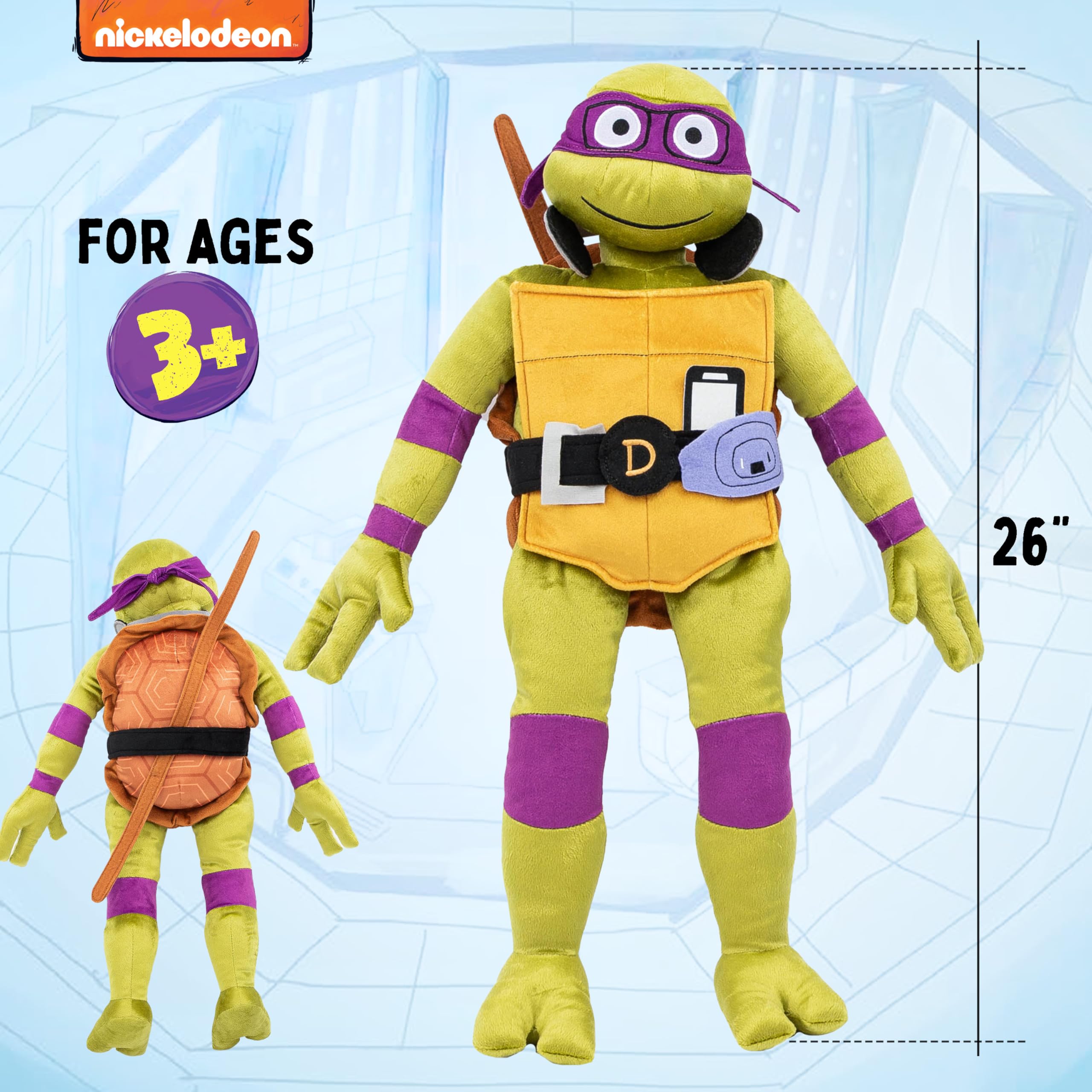 Jay Franco Donatello plush pillow side view highlighting durable construction for travel.