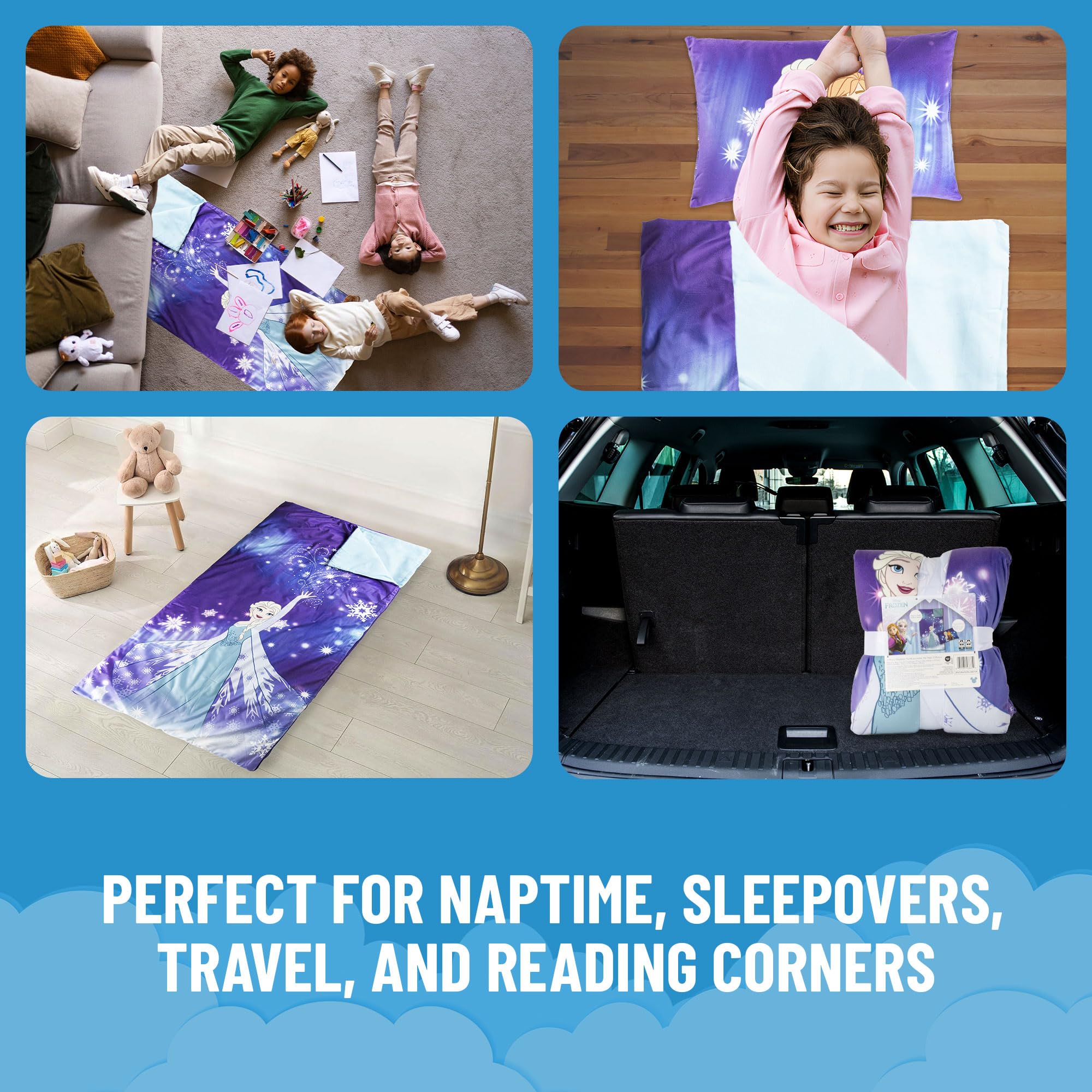 Jay Franco Frozen design close-up with iconic Elsa and Anna motifs on mat