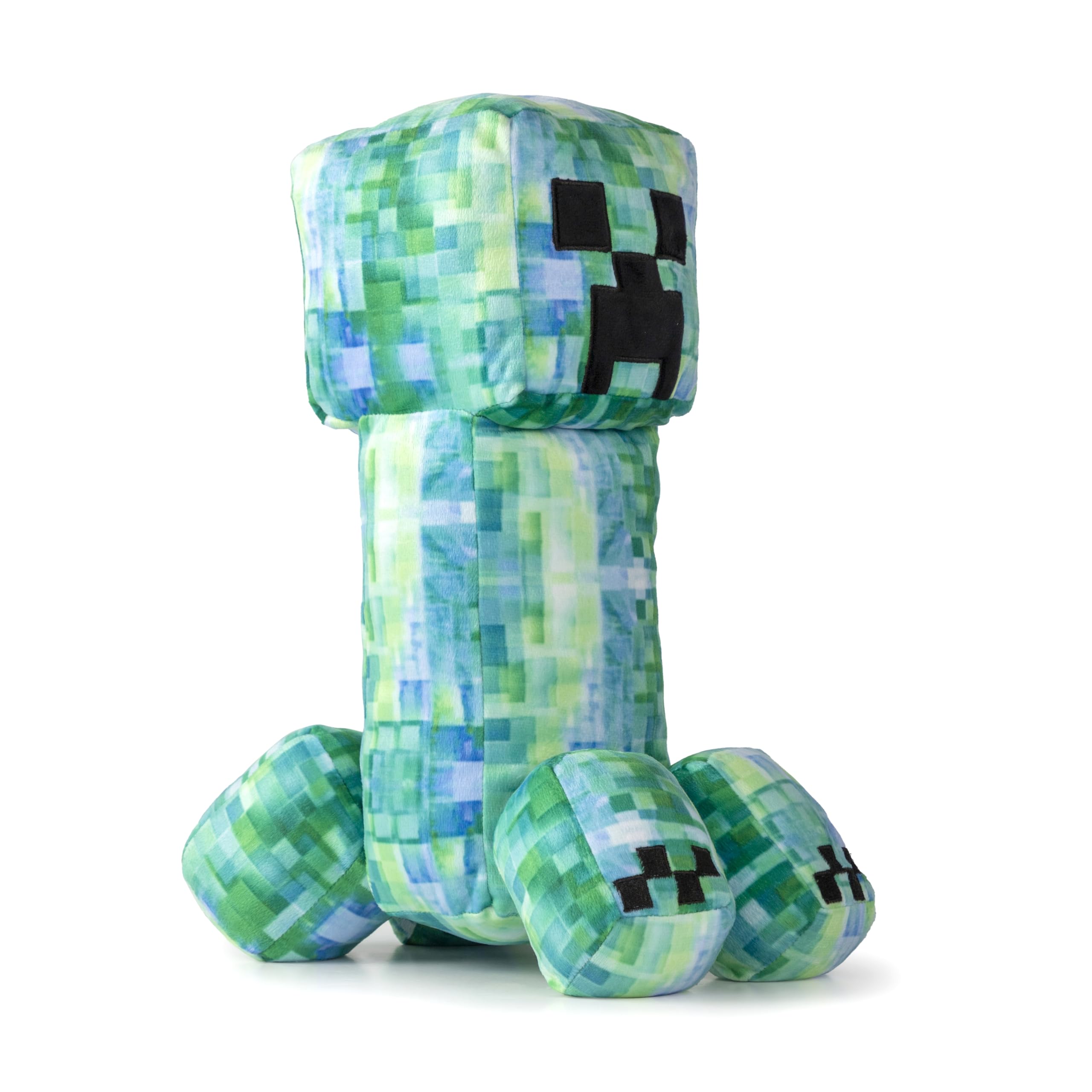 Jay Franco Minecraft Creeper plush close-up shows ultra-soft microfiber for hugs.