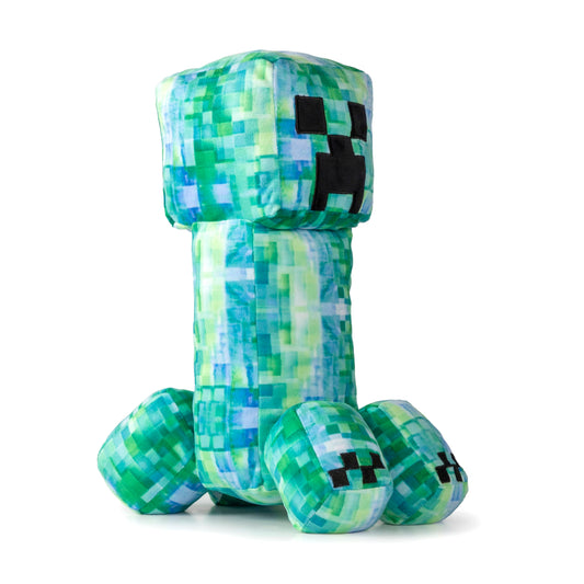 Jay Franco Minecraft Creeper plush close-up shows ultra-soft microfiber for hugs.