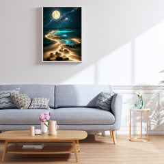 Jazcimdo Moonlit coast puzzle, night sky with stars, a calming pastime.