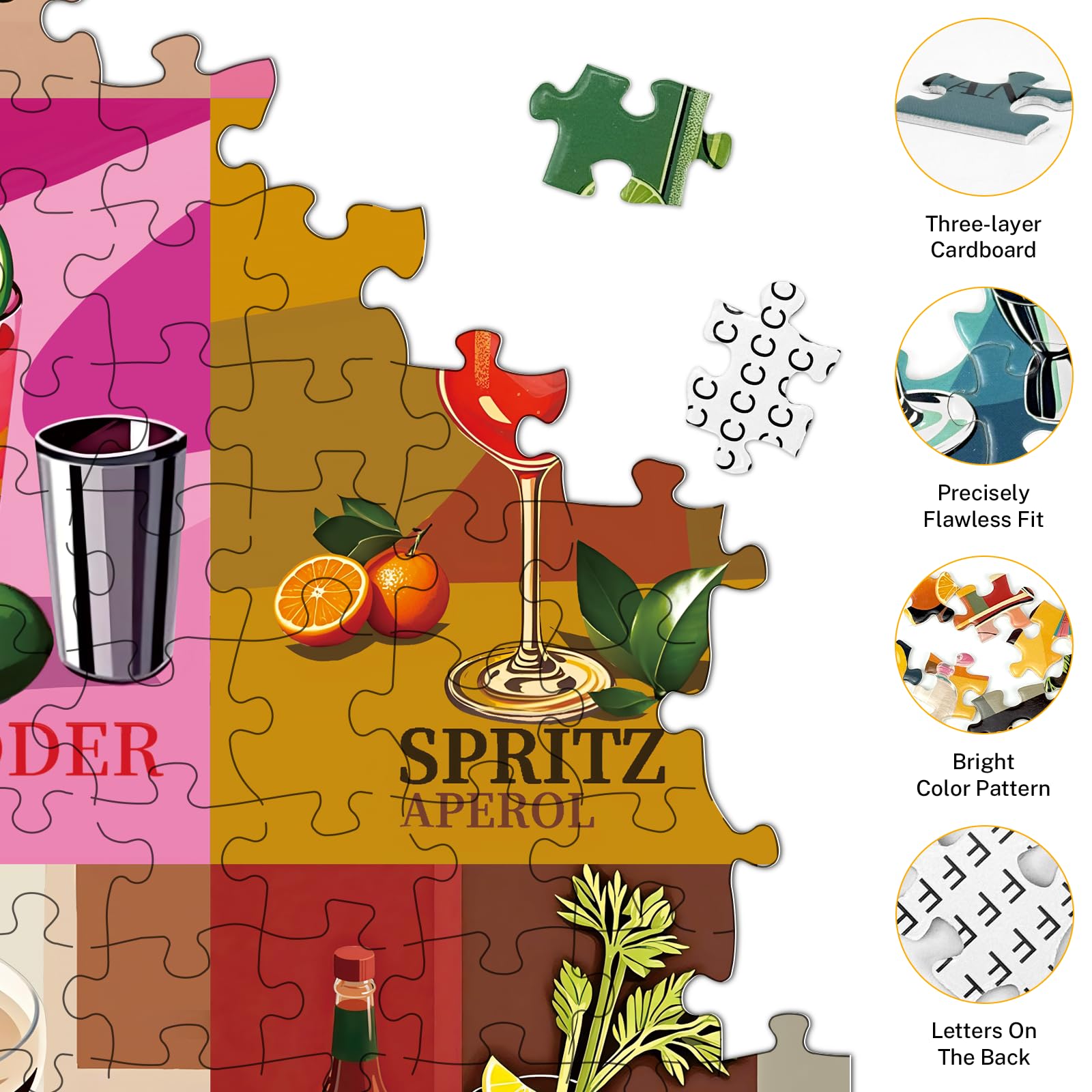 Jazcimdo Cocktail Puzzle back-letters, easy assembly with helpful hints.