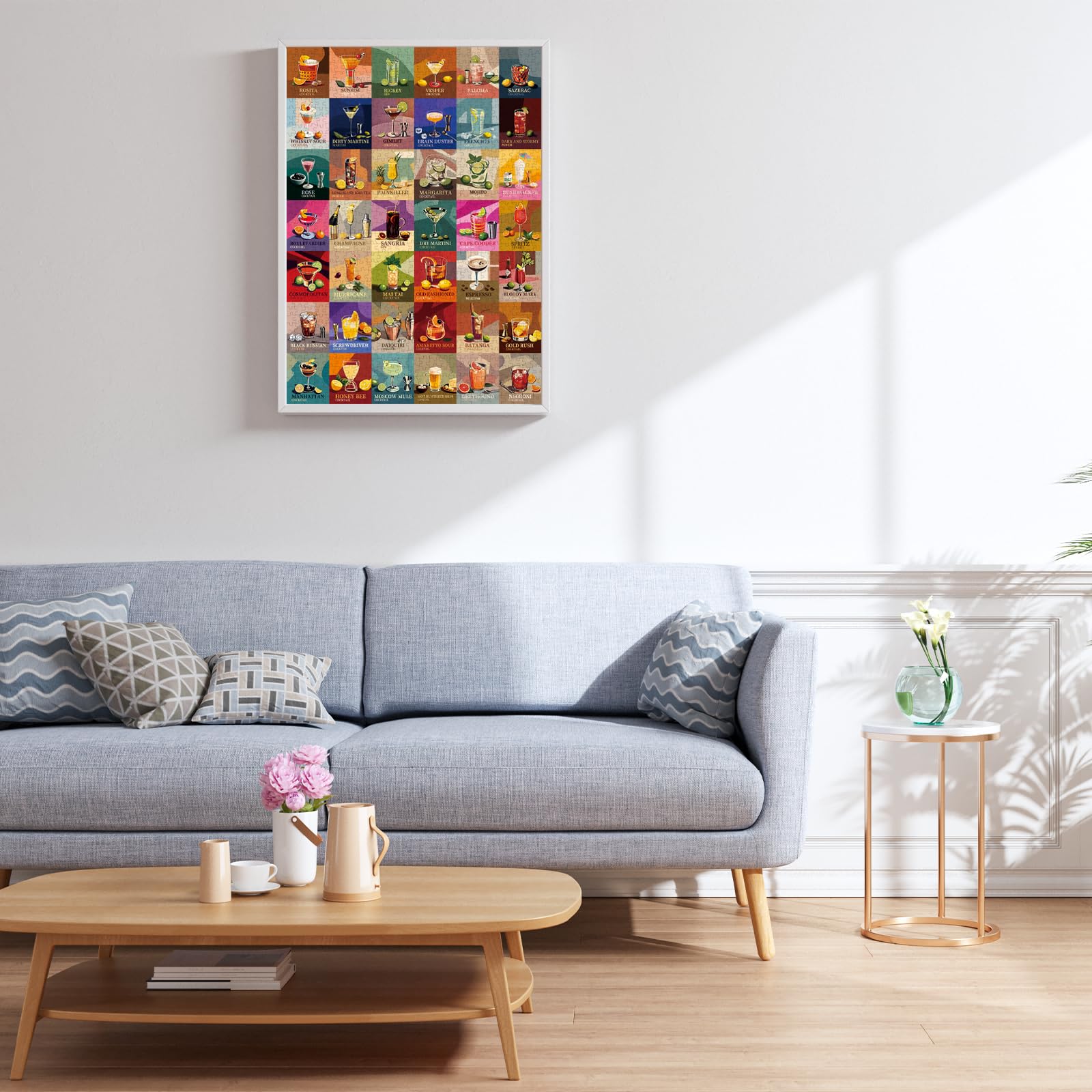 Jazcimdo Cocktail Puzzle finished-wall-art, ready-to-frame display.