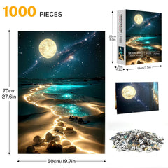 Jazcimdo Moonlight beach puzzle with three-layer cardboard for lasting durability.