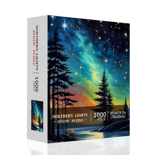 Jazcimdo puzzle box featuring Aurora Borealis landscape artwork