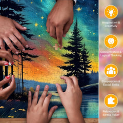 People assembling Jazcimdo 1000-piece puzzle for a bonding activity
