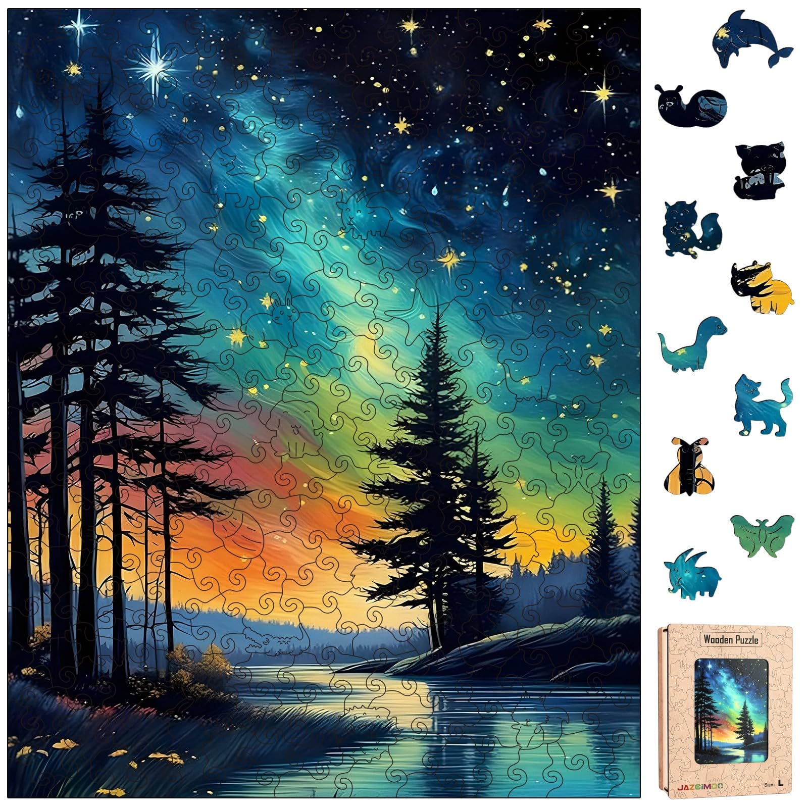 Jazcimdo Northern Lights wood puzzle with 270 pieces for a stimulating solo challenge