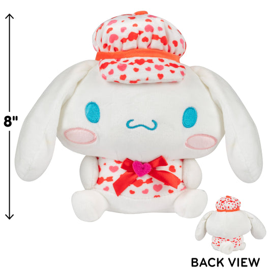 Jazwares Cinnamoroll 8-inch plush side view showcasing heart-print fashion and portable hug.