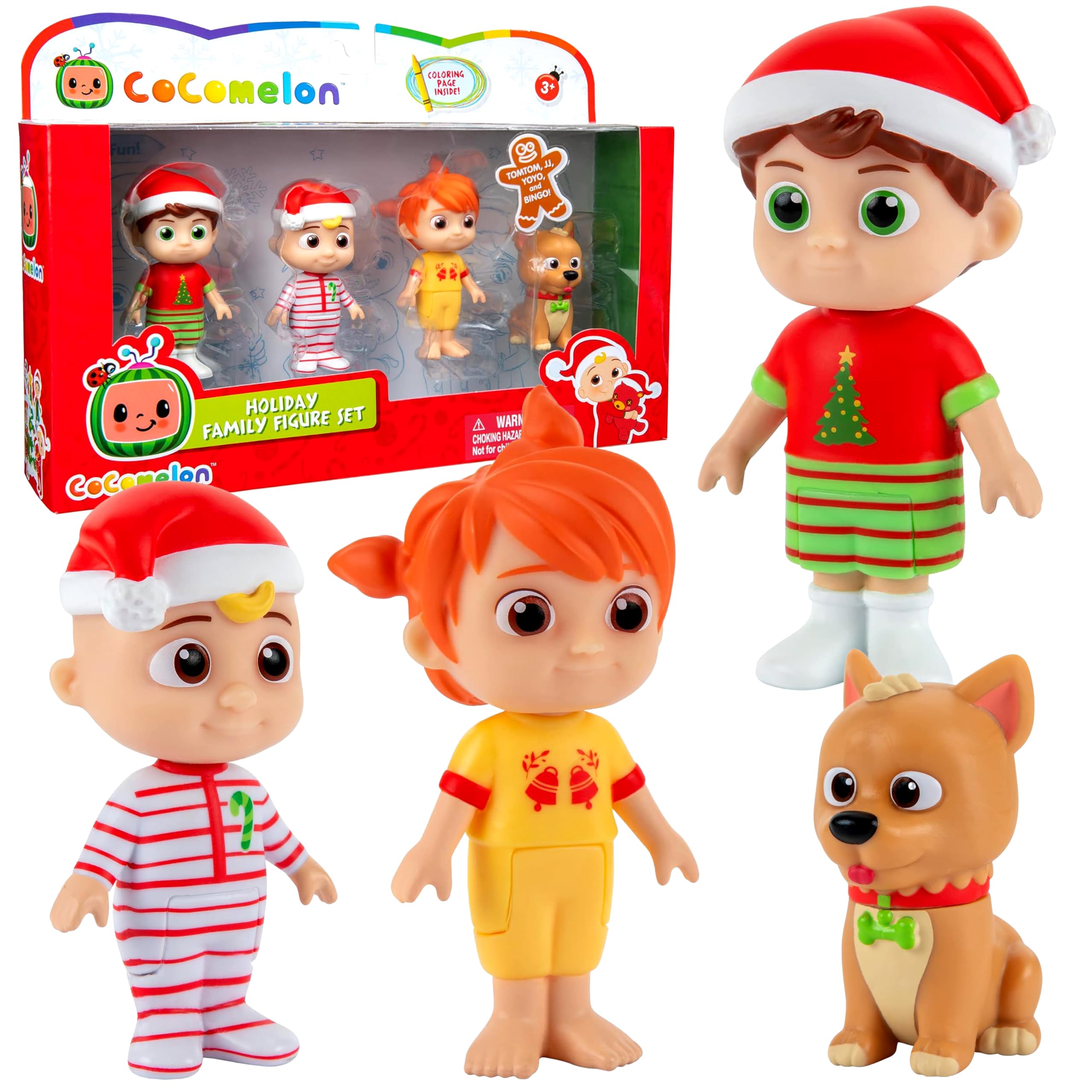 Jazwares CoComelon JJ in Christmas pajamas for imaginative play.
