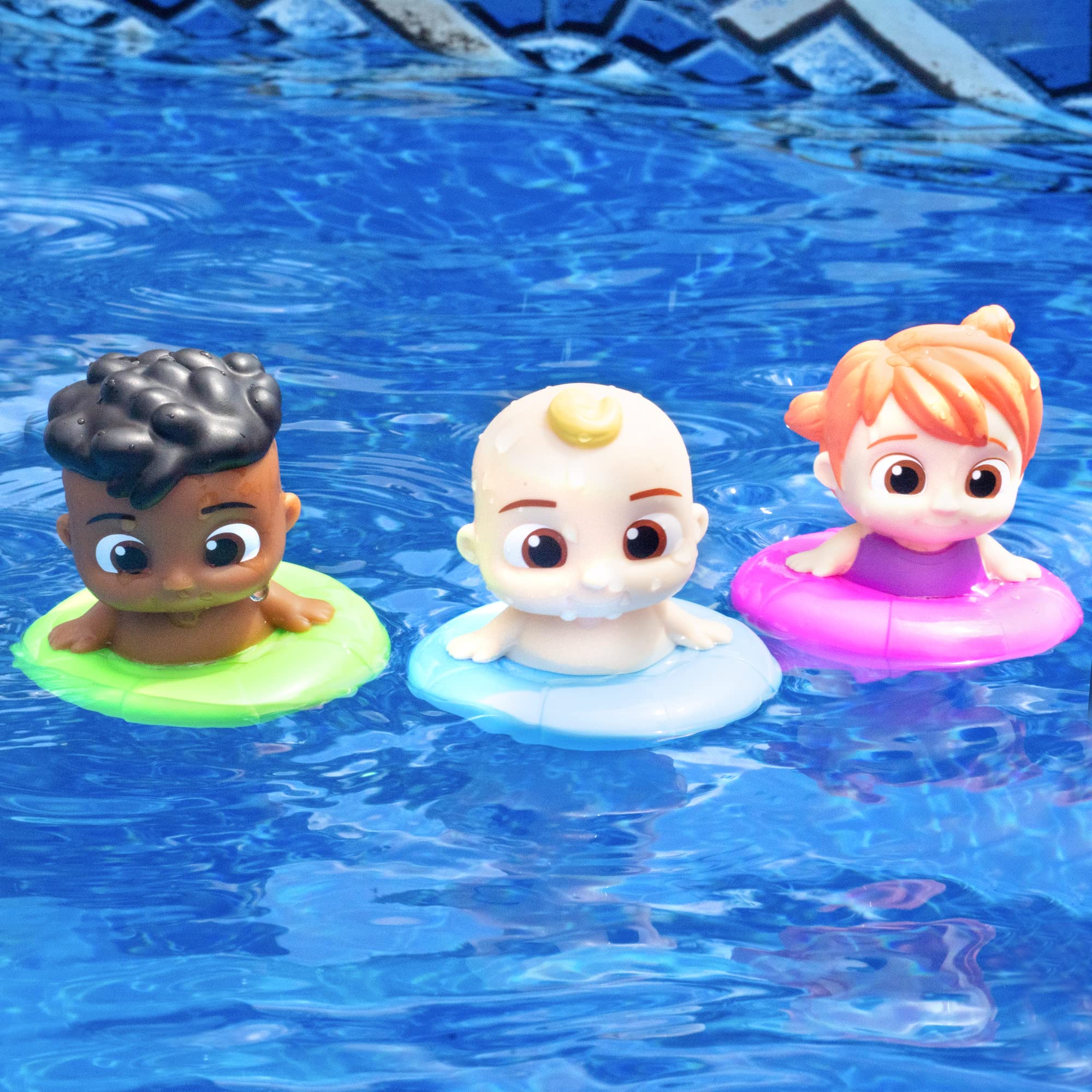 Jazwares CoComelon Cody floating figure for pool fun and creative storytelling.