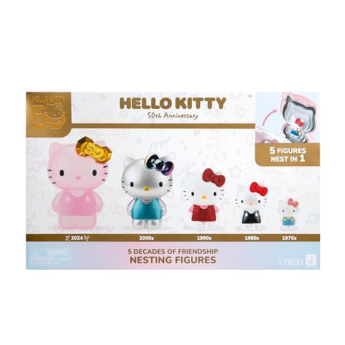 Jazwares Hello Kitty 50th Anniversary nesting figure in iridescent finish enhances display depth.