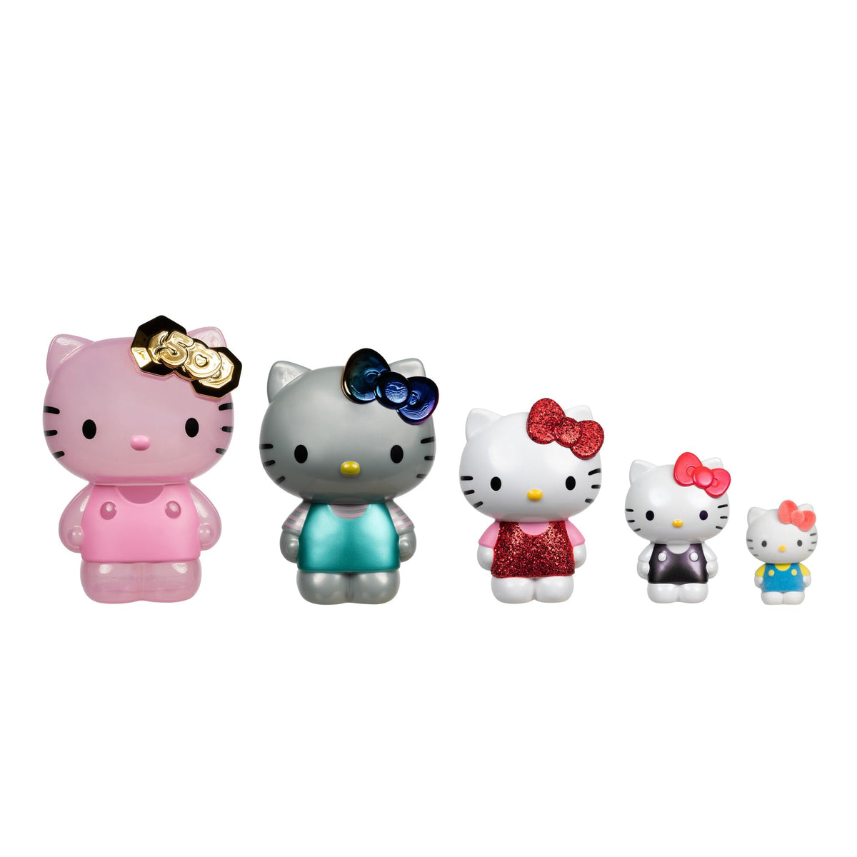 Jazwares Hello Kitty 50th Anniversary nesting figure in transparent finish for stylish display.
