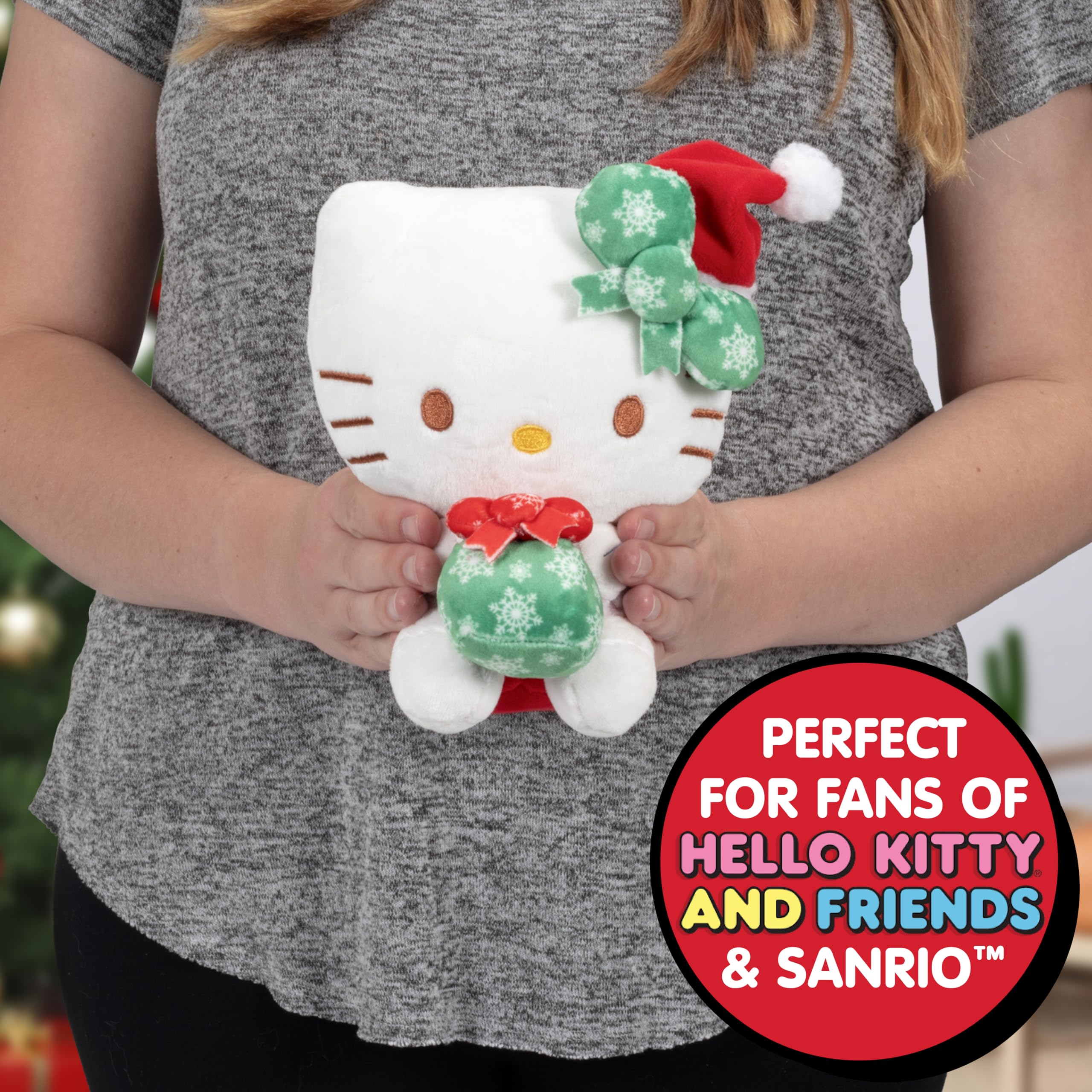 Hello Kitty plush bow detail highlighting official holiday styling