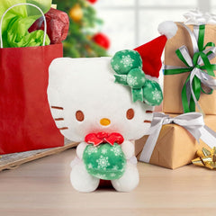 Close look at soft fabric of Hello Kitty 8-inch Christmas plush