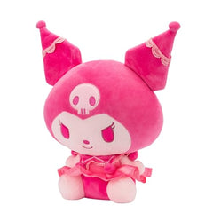 Kuromi plush pink monochrome design highlights lace collar detail.