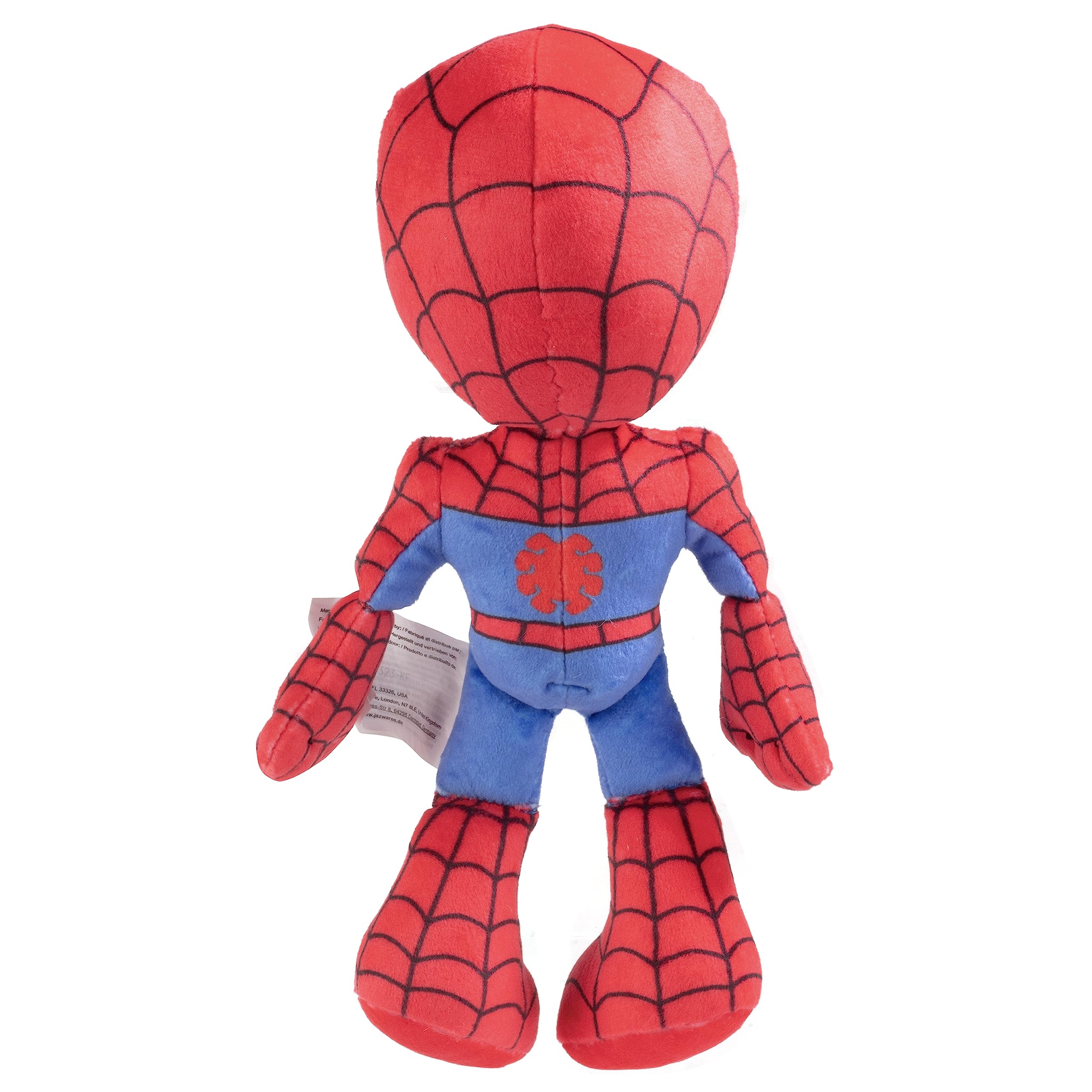 Jazwares Marvel Spidey plush emblem details appeal to fans and collectors.