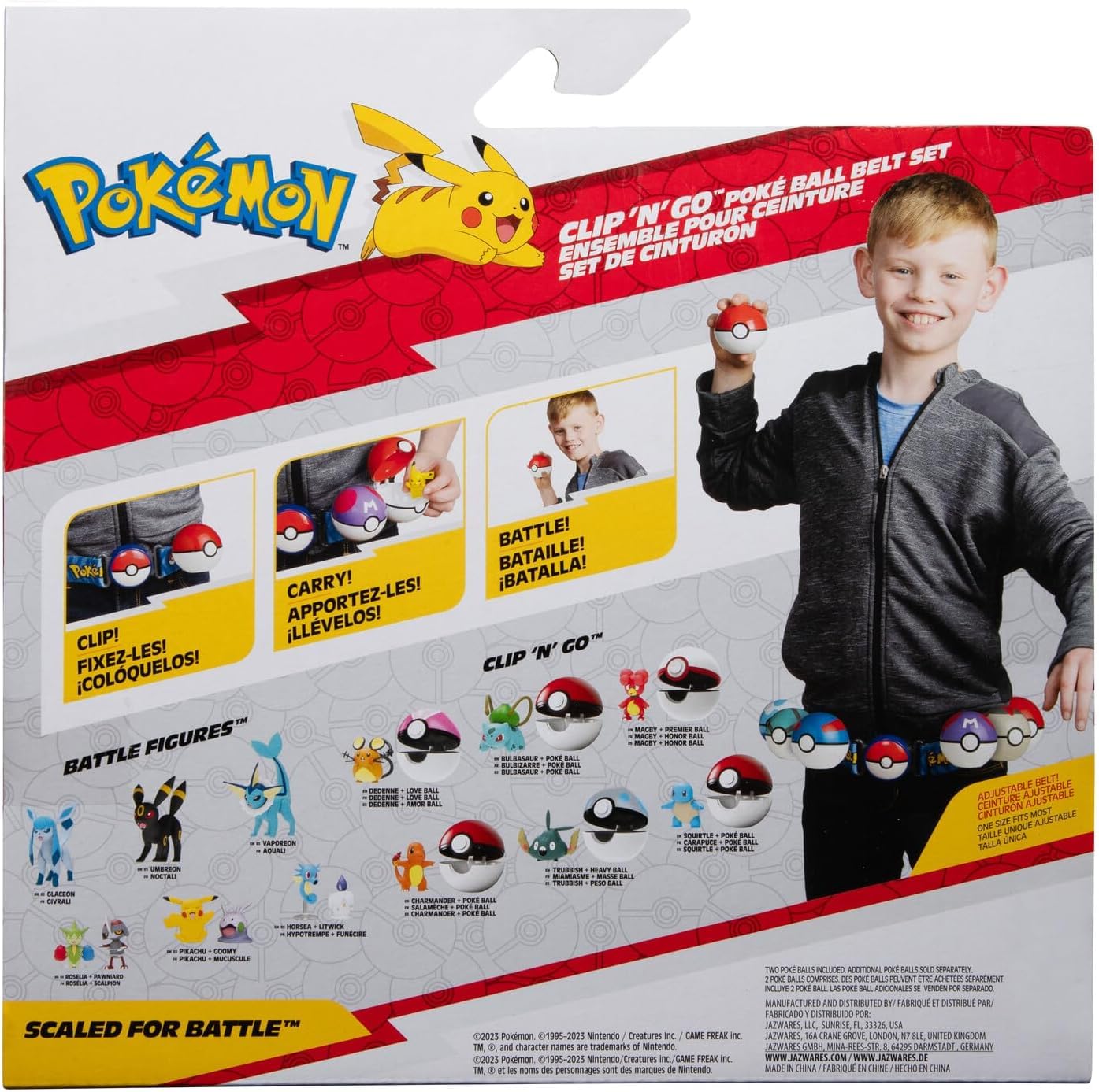 Official Jazwares Pokémon license badge visible on packaging.