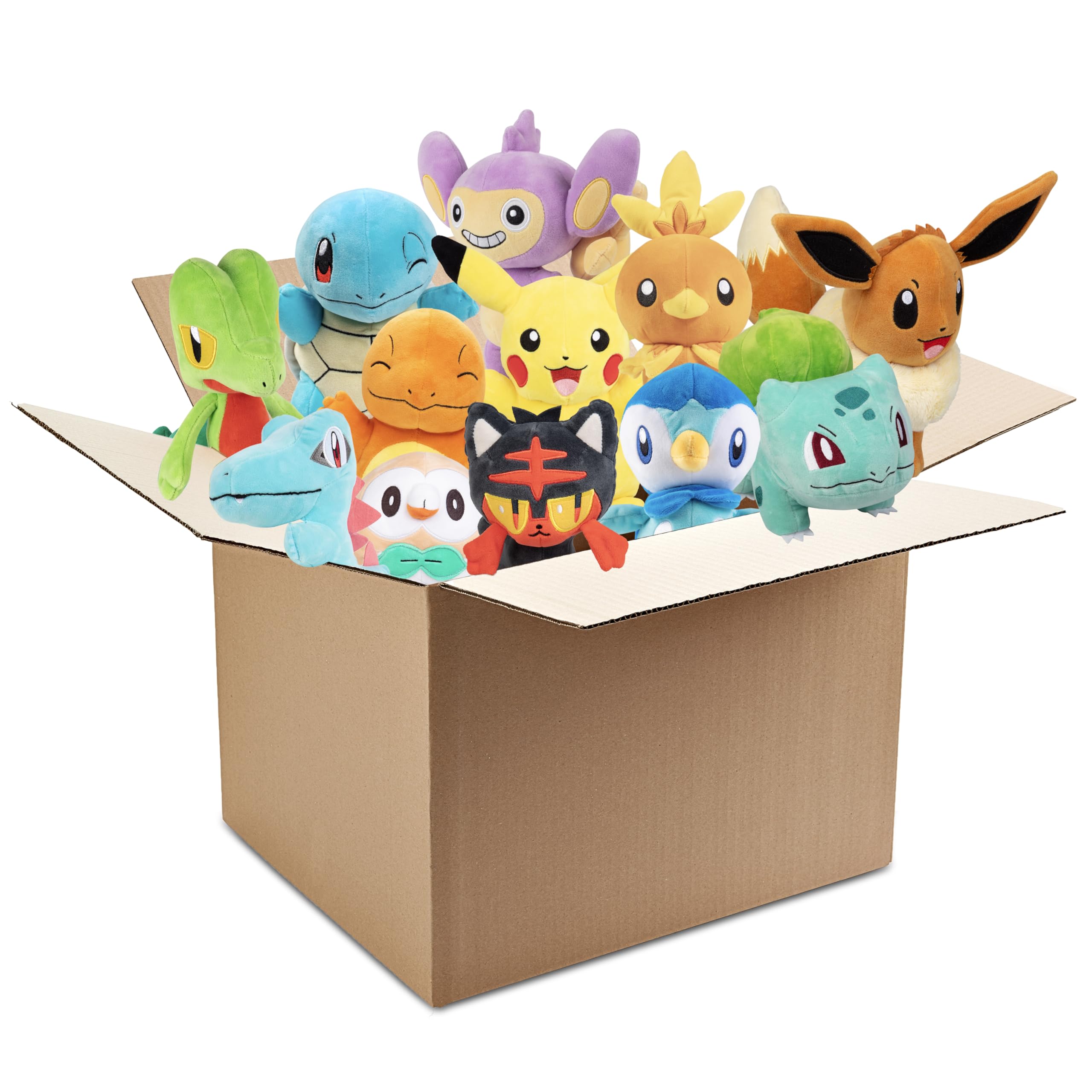 Jazwares Pokemon 8-inch plush blind box 3-pack, gift-ready surprise for kids.