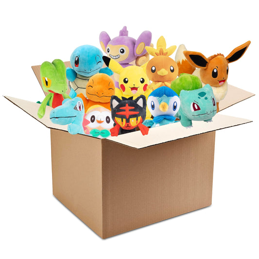 Jazwares Pokemon 8-inch plush blind box 3-pack, gift-ready surprise for kids.