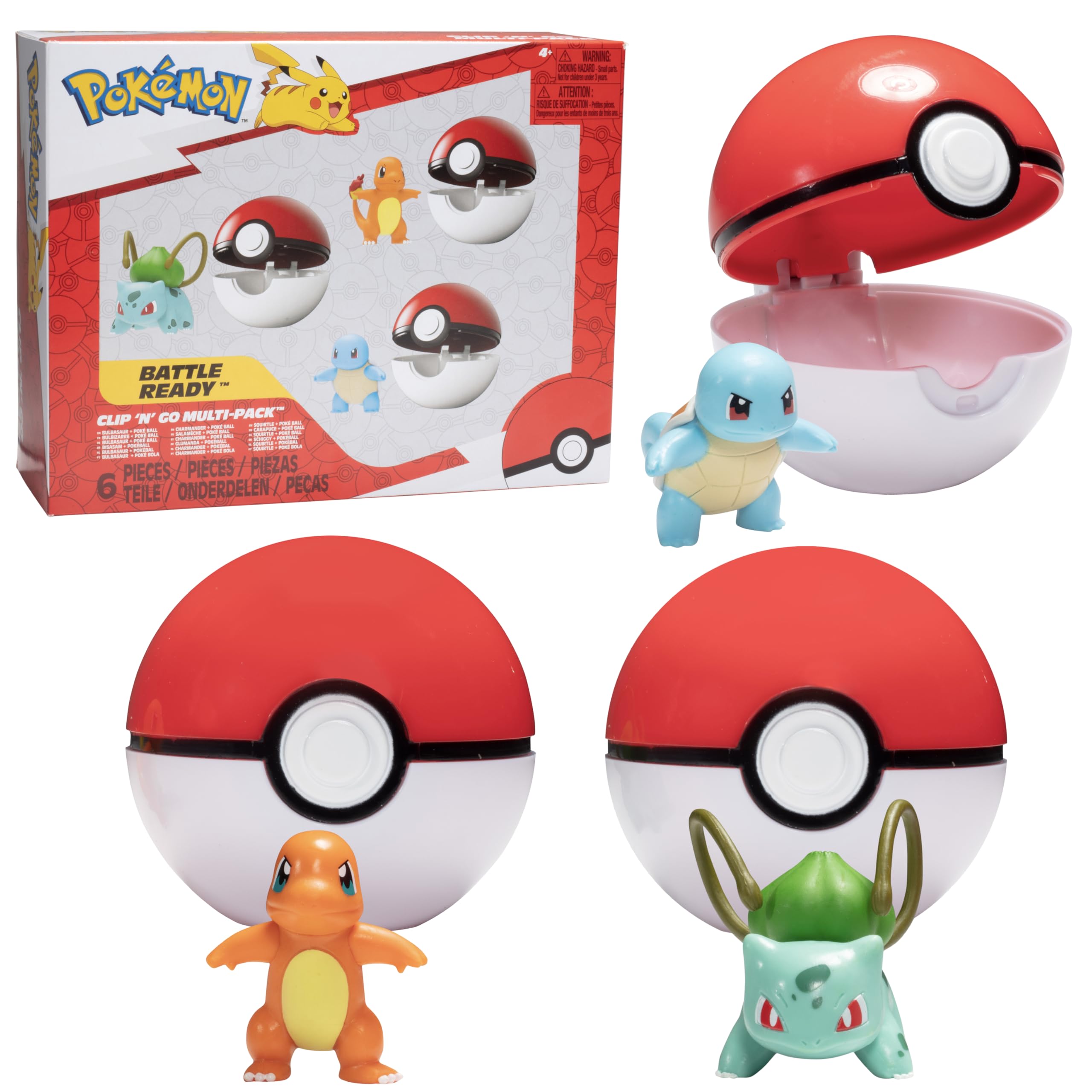Jazwares Pokemon Clip N Go Multipack shows three Poké Balls and figures for action.