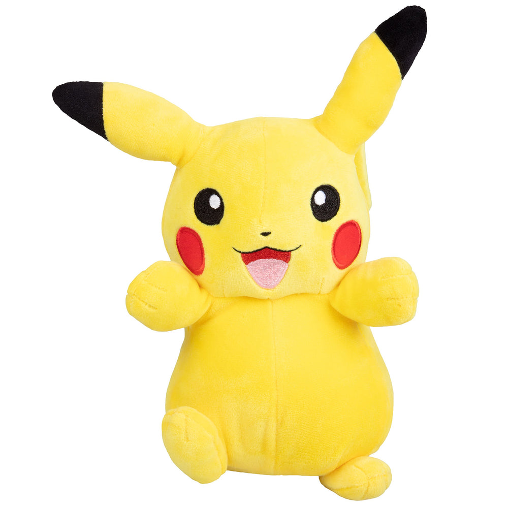 Jazwares Pokémon Pikachu plush front view – kid-friendly cuddle buddy.