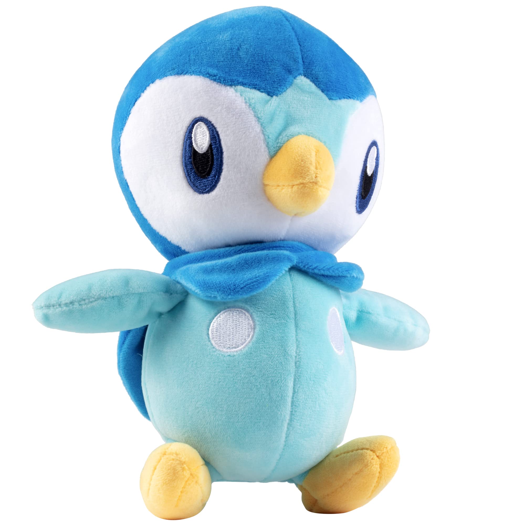 Jazwares Pokemon Piplup plush side view highlights its huggable character and compact size.