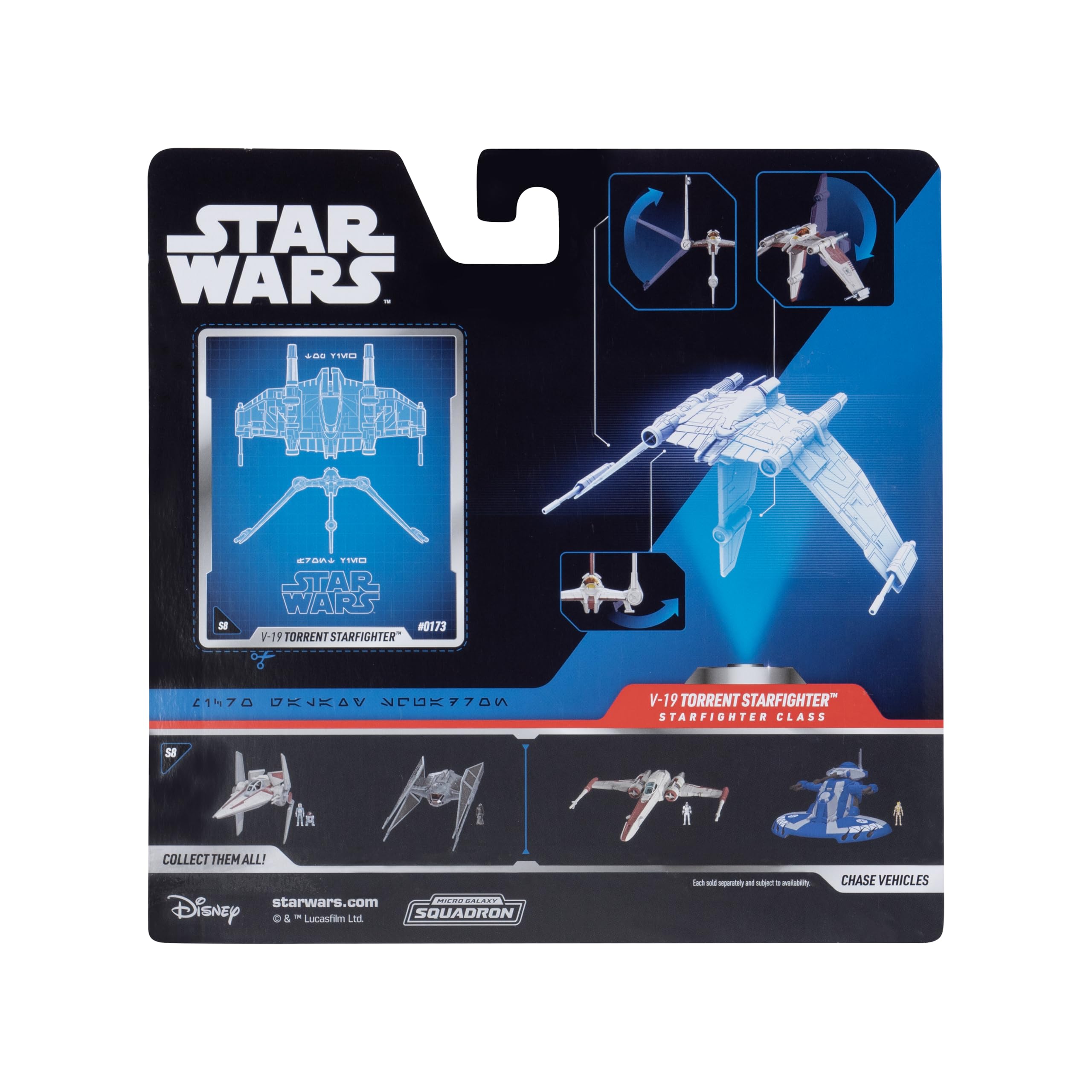 Jazwares Star Wars Micro Galaxy V-19 Torrent retractable landing gear for land-and-fly play