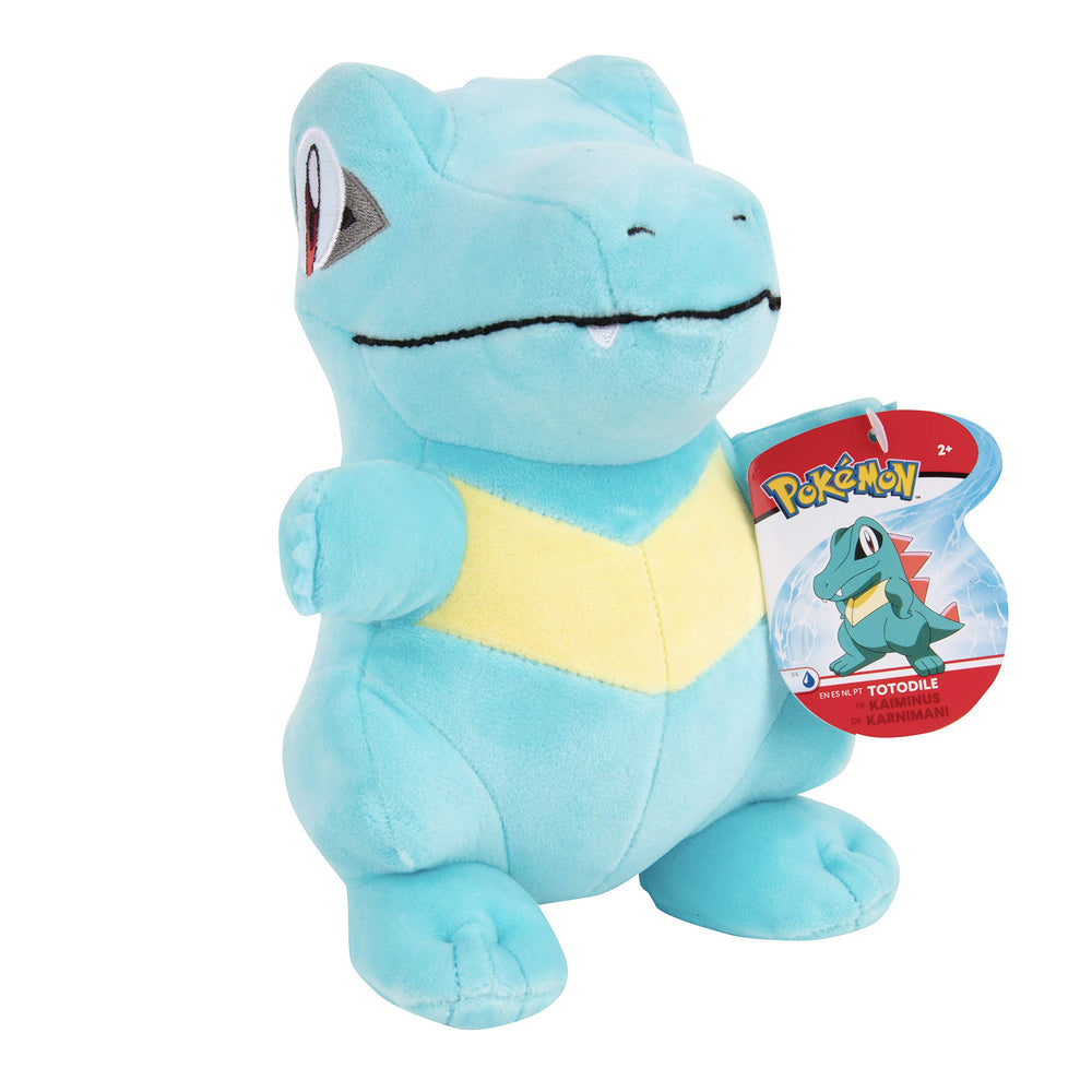 Jazwares Totodile plush tag detail, authentic licensed Pokémon merchandise.