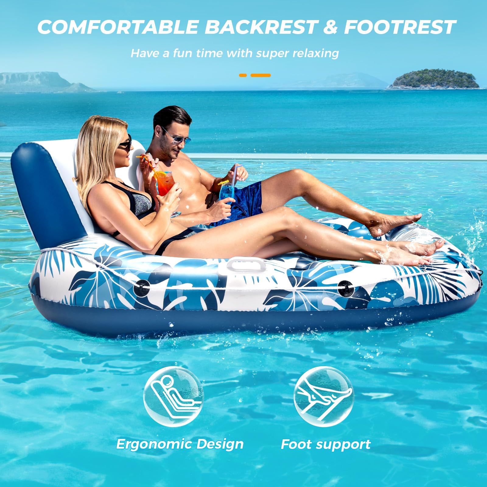 JCLEAL backrest and footrest provide supportive lounging on river, lake, or pool