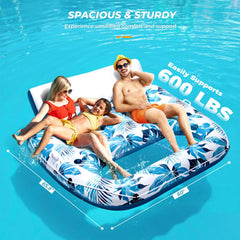 JCLEAL extra-large recliner float showing 60x65 inch footprint for comfortable sunbathing