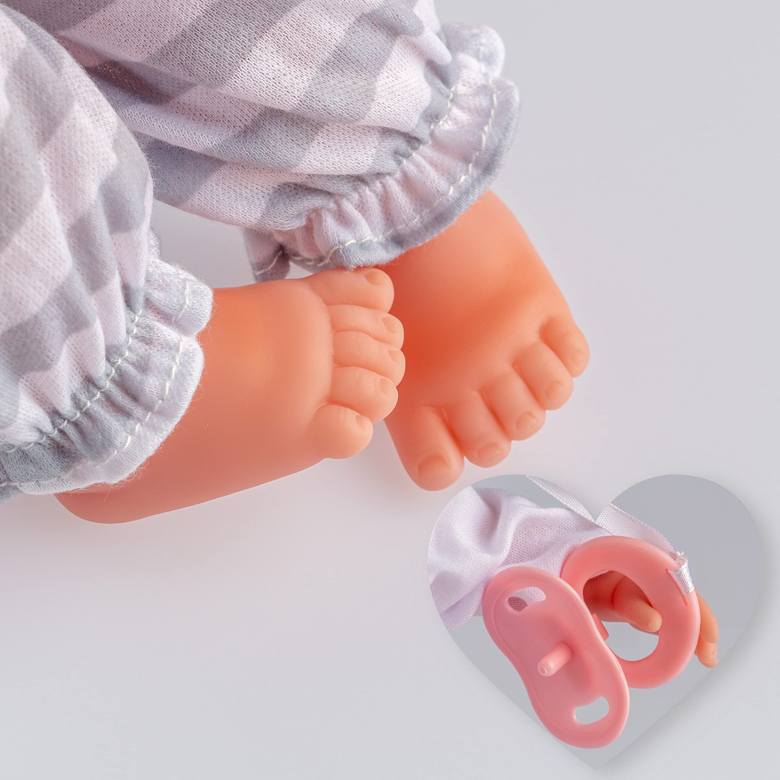 Lifelike head, arms, and legs enhance pretend play.