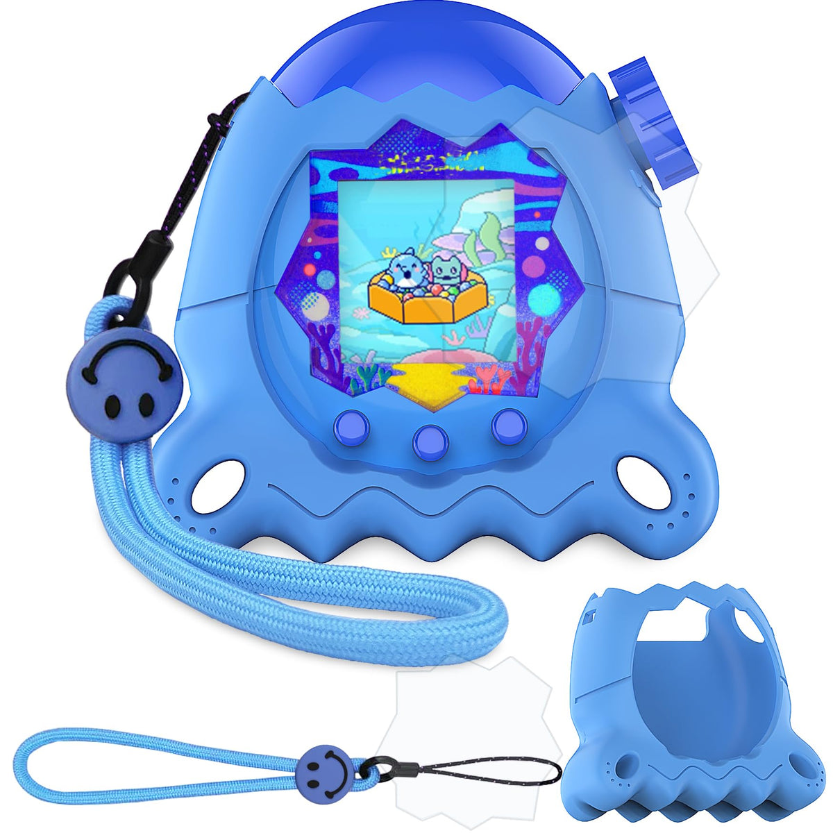 JCHPINE Tamagotchi Paradise silicone case in blue provides a soft grip and protection.
