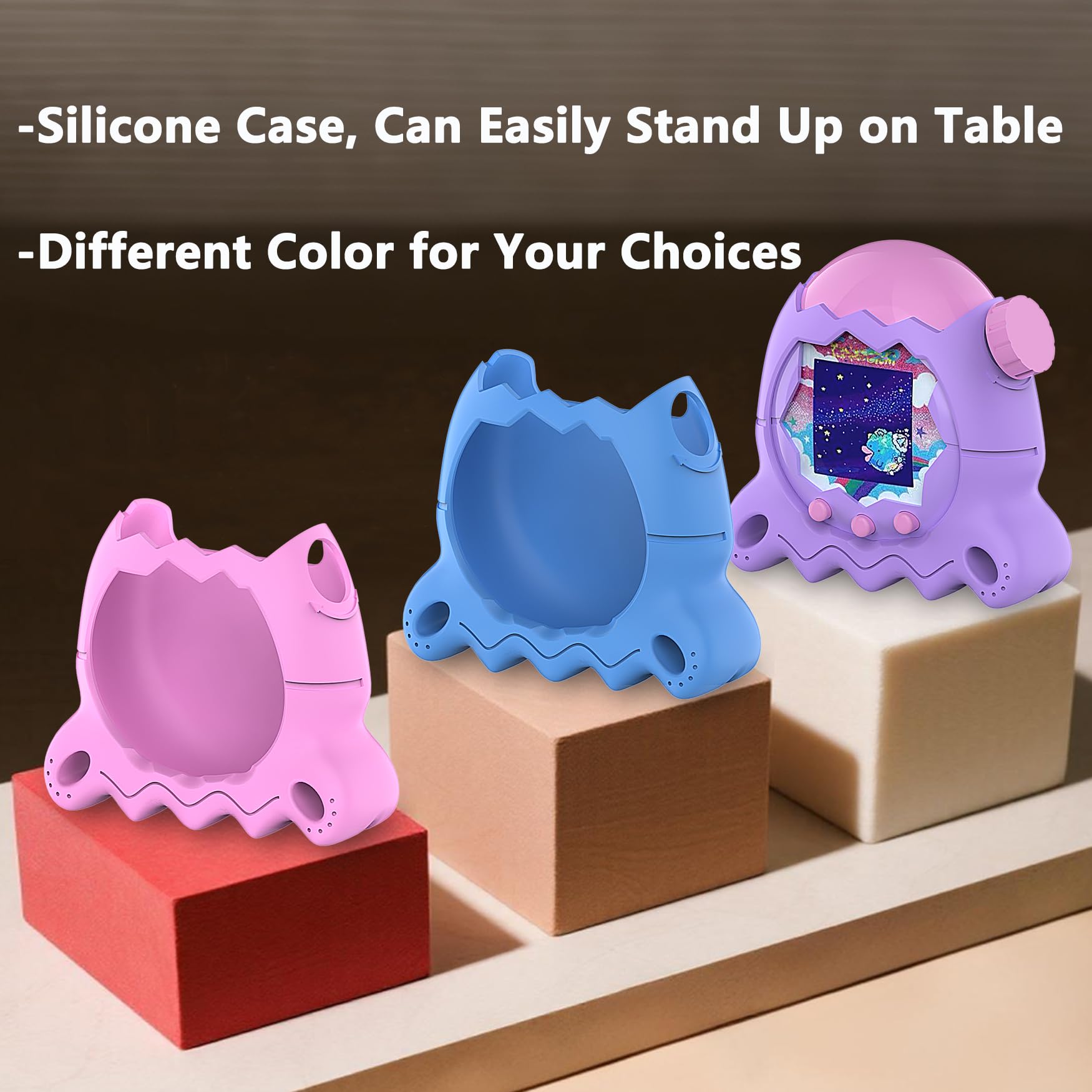 Stand-up design helps the blue case rest on a desk.