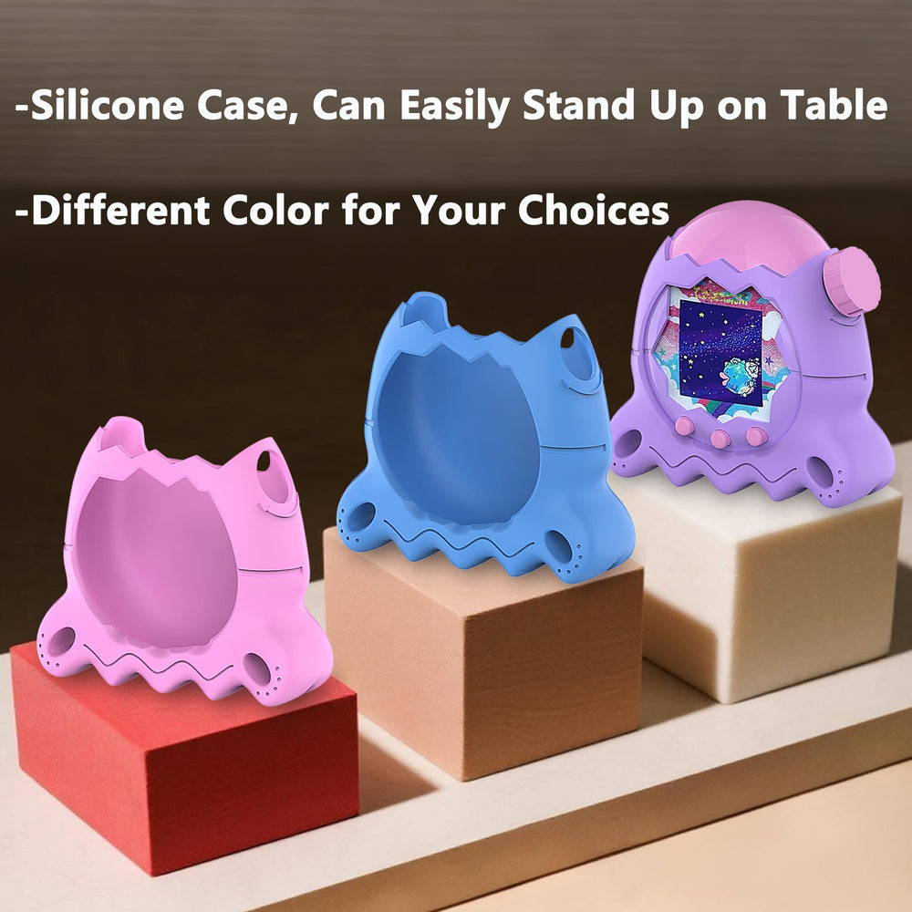 Stand-up design helps the blue case rest on a desk.