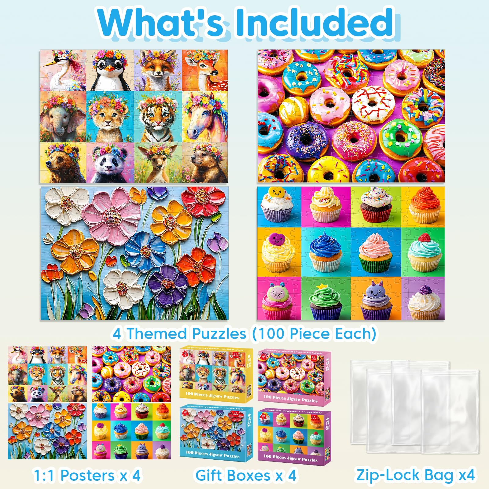 Jeacirio 100-piece donut puzzle helps kids build concentration with tasty imagery.