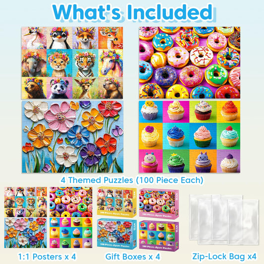 Jeacirio 100-piece donut puzzle helps kids build concentration with tasty imagery.