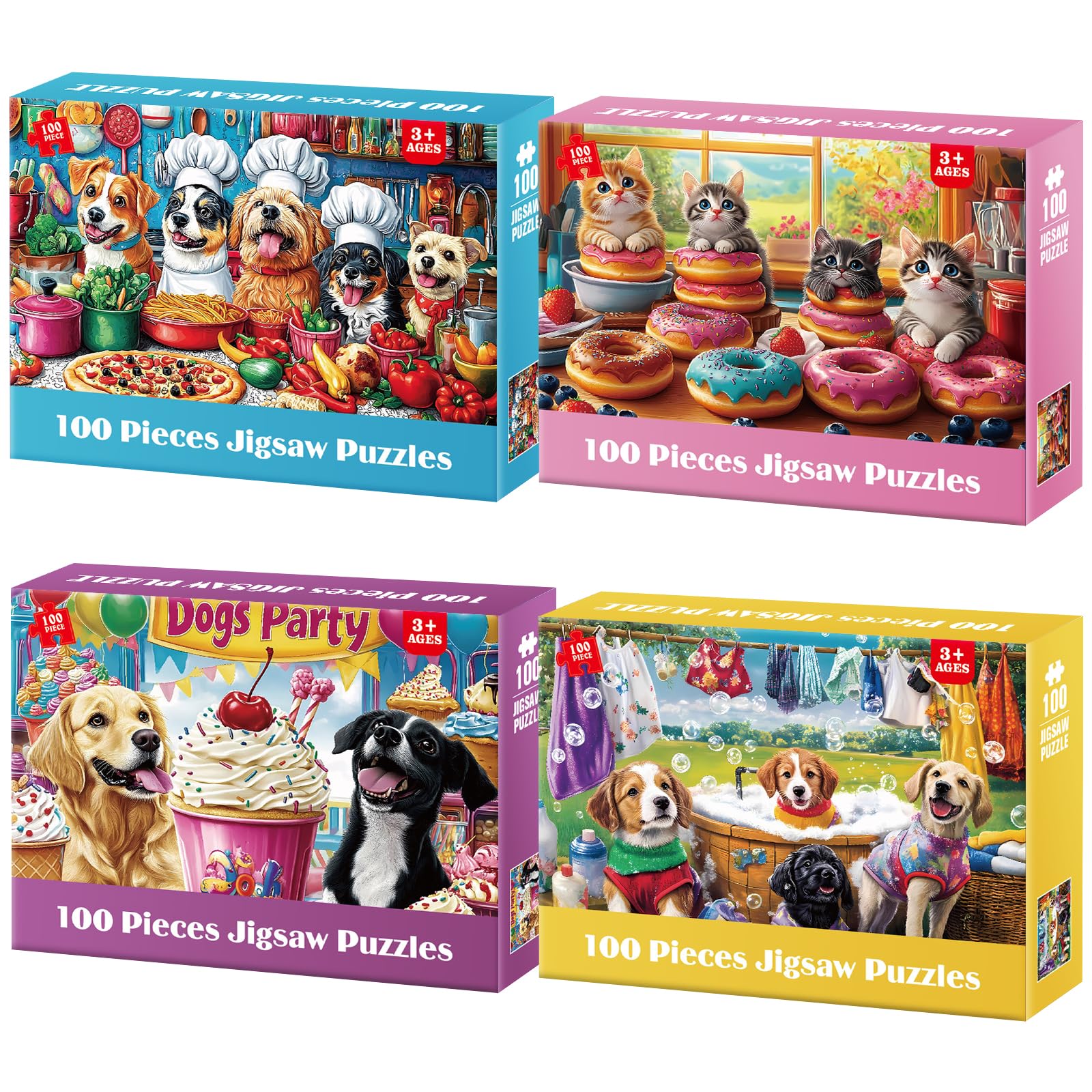 Jeacirio dogs-chef-kitchen puzzle visual with durable interlocking pieces for easy assembly.