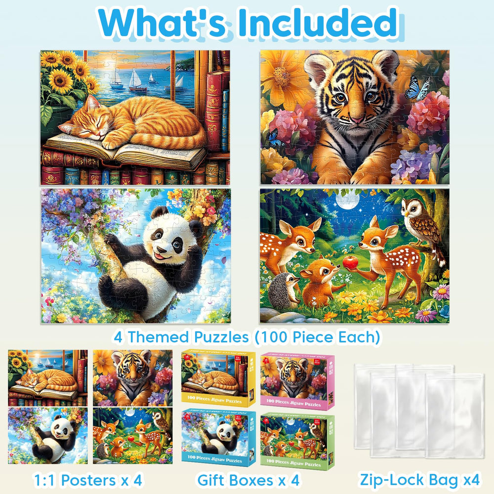 Jeacirio tiger puzzle 100-piece set sparks storytelling and problem-solving in children.