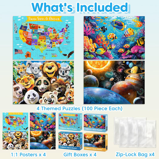 Jeacirio USA map 100-piece puzzle helps children learn geography while having fun.