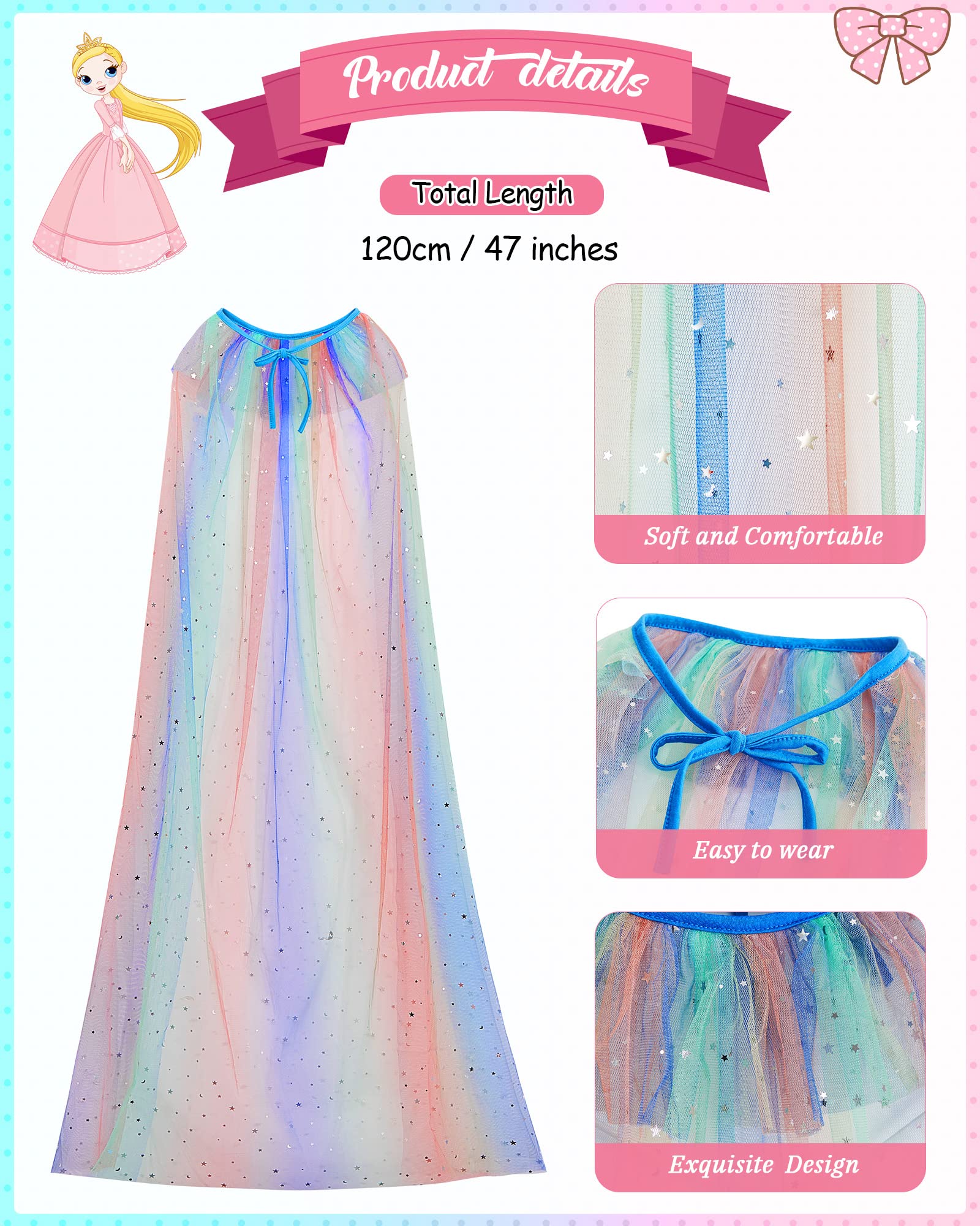 Jecery Princess Cape Pink: soft tulle and sparkle for charming princess outfits.