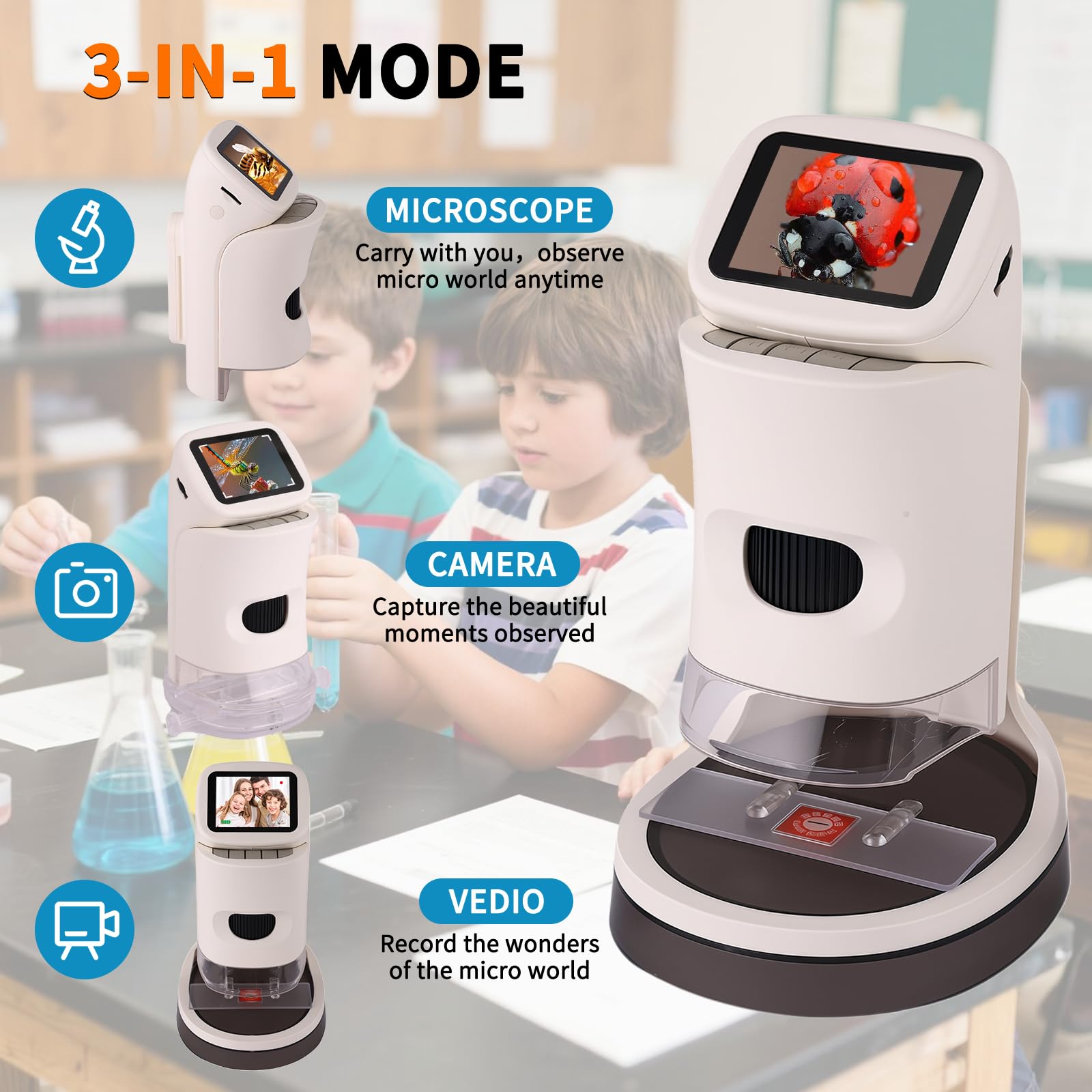 JECONE Digital Microscope 1080p display for clear, easy viewing.