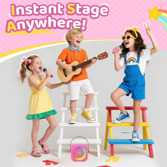 Jeefu karaoke machine kids LED lights highlight rhythm during pretend performances