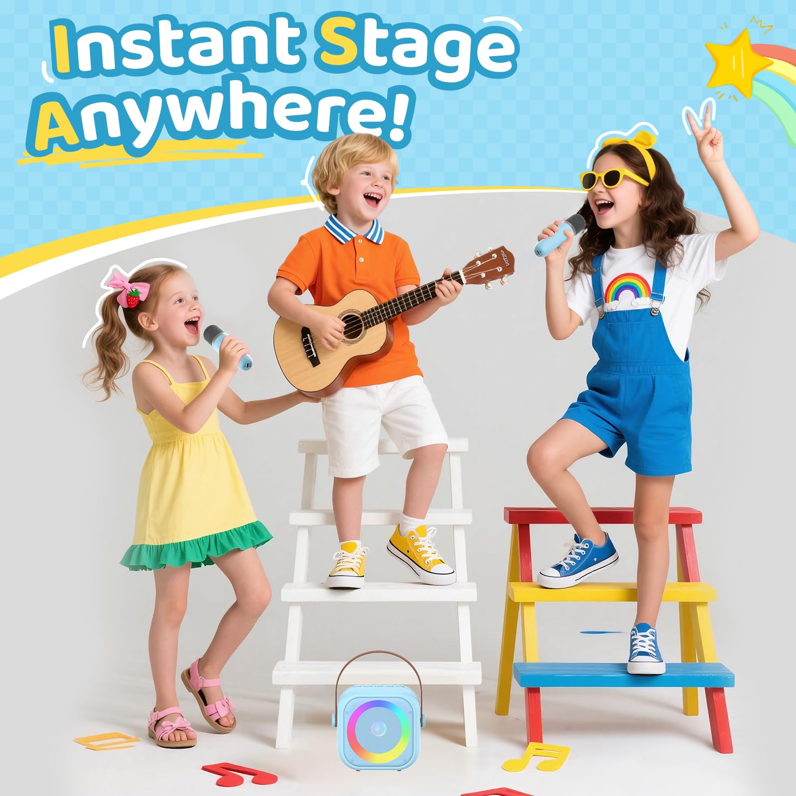 Jeefu karaoke machine with LED lighting mode creates dynamic party vibes.